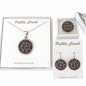 Handcrafted Swarovski Siam Crystal & Clay Round Pendant Set